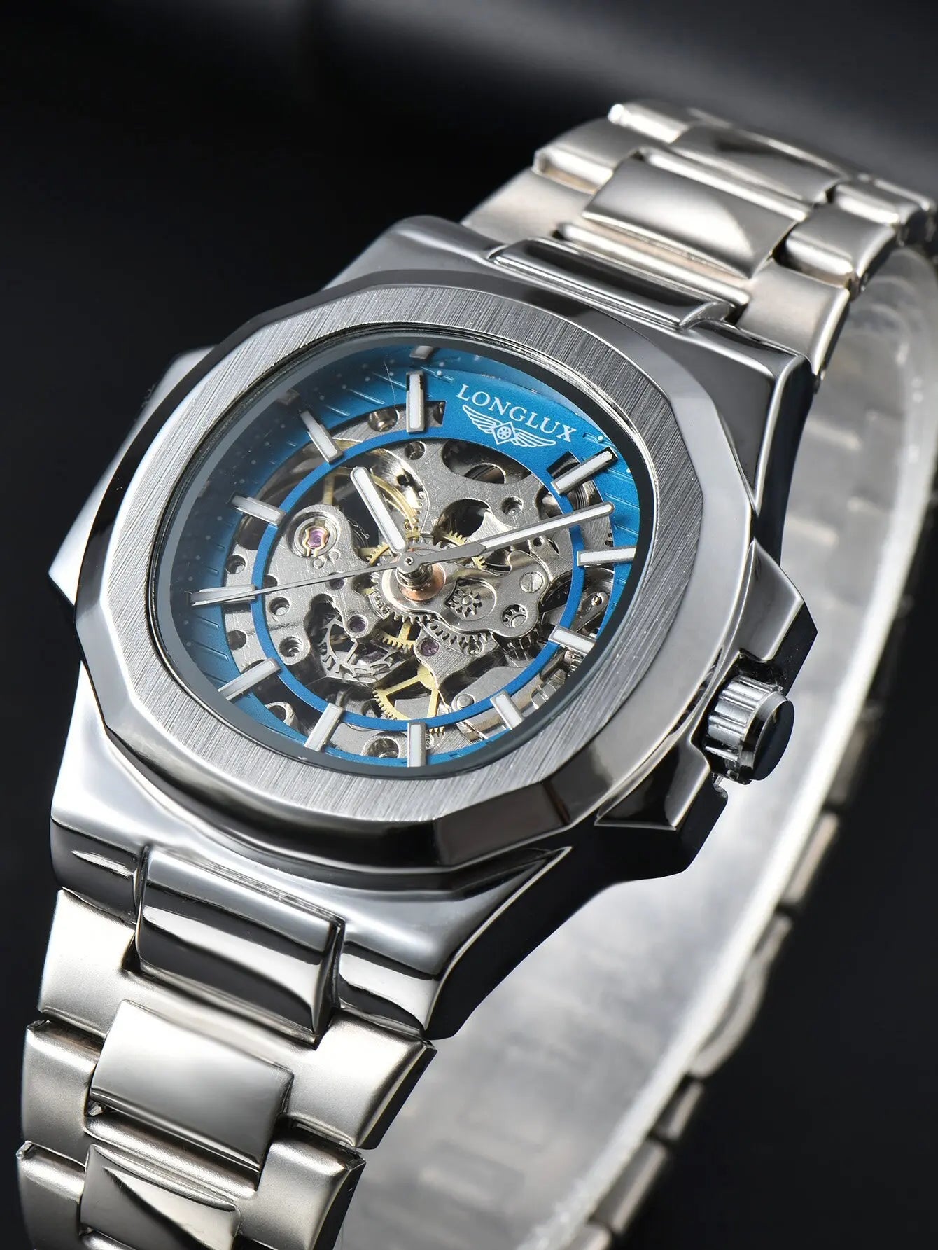 AW NCS-01 Skeleton Watch Steel Blue Dial