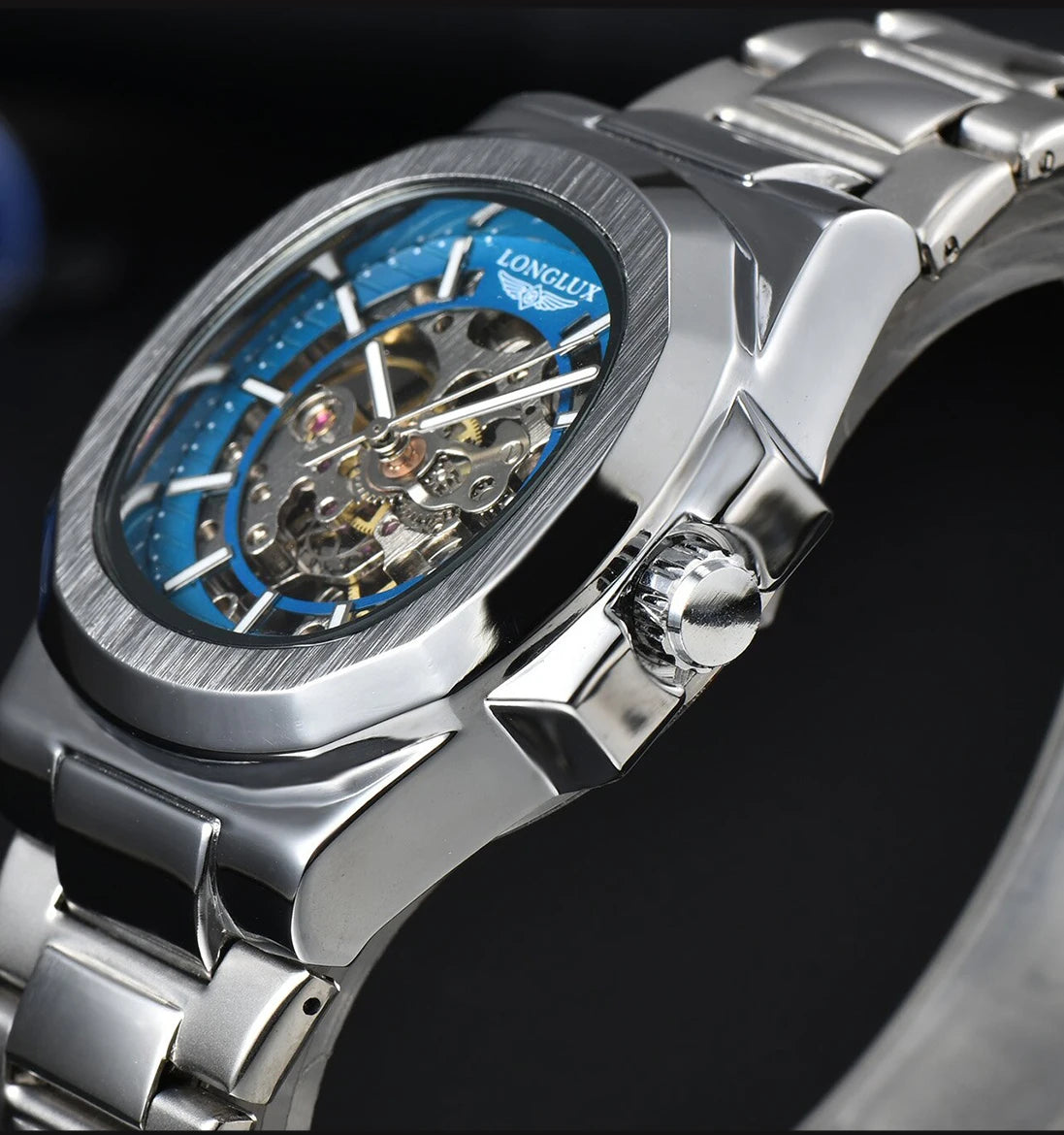 AW NCS-01 Skeleton Watch Steel Blue Dial