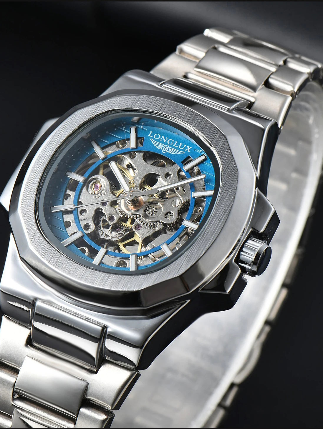 AW NCS-01 Skeleton Watch Steel Blue Dial