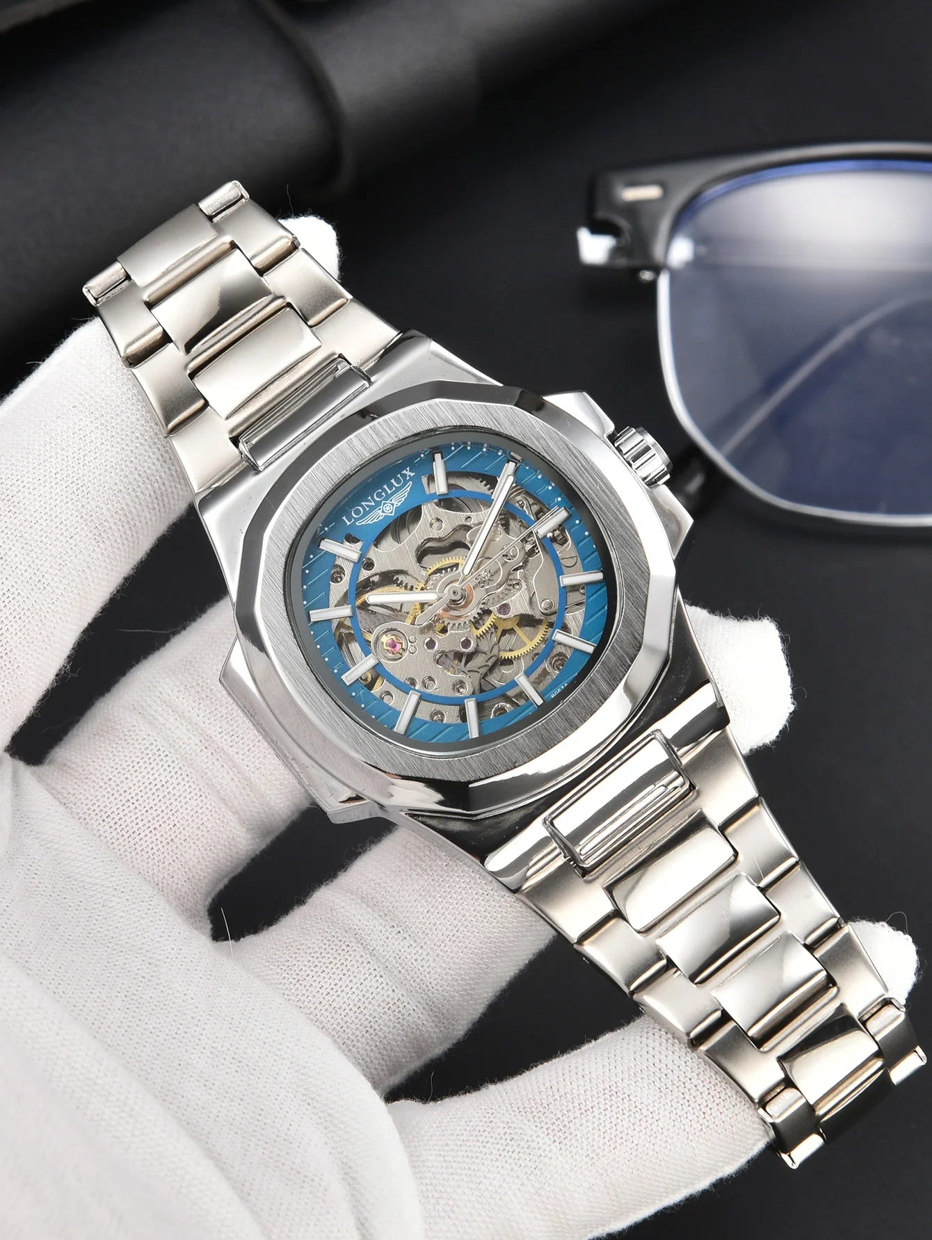 AW NCS-01 Skeleton Watch Steel Blue Dial