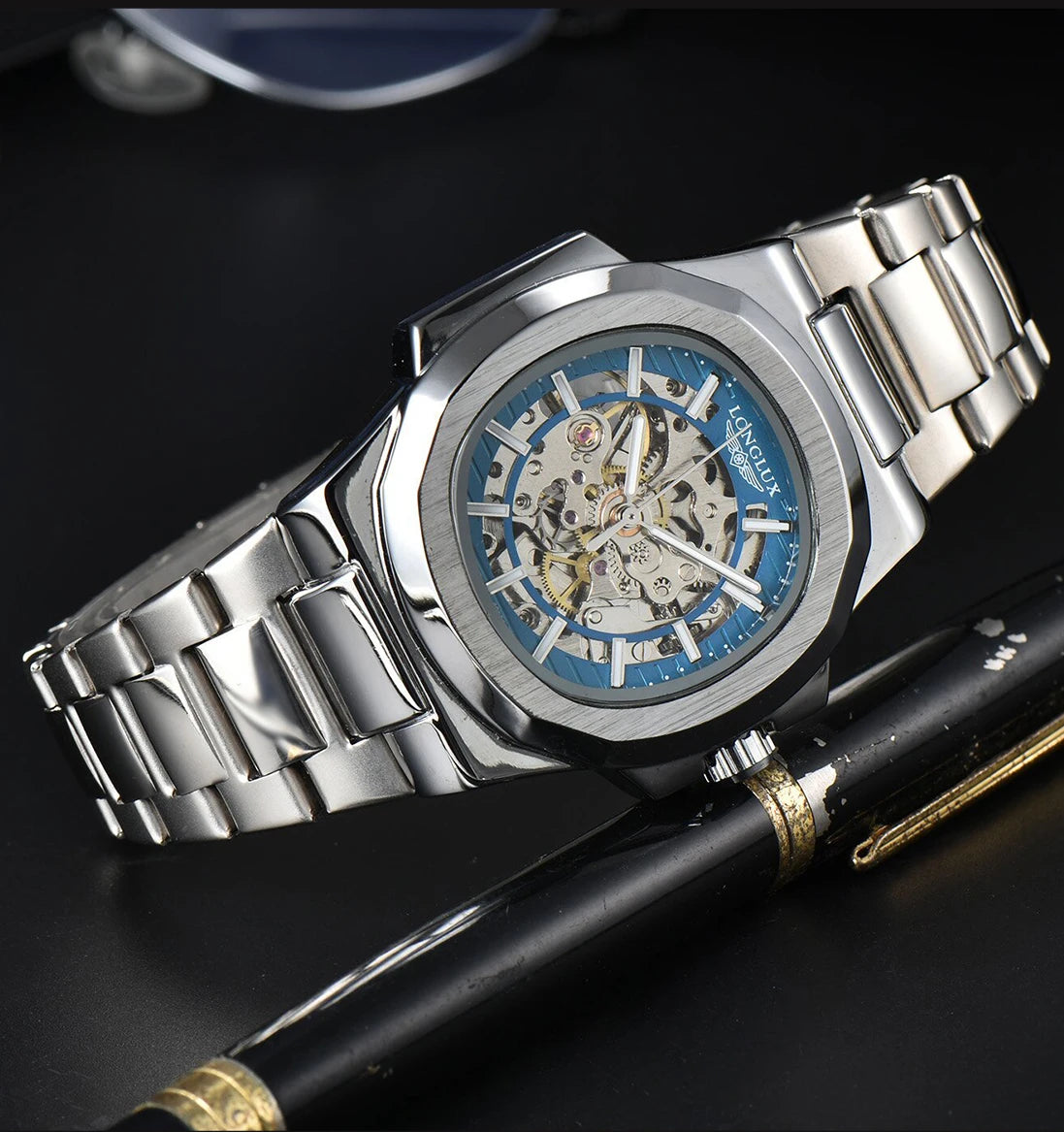 AW NCS-01 Skeleton Watch Steel Blue Dial